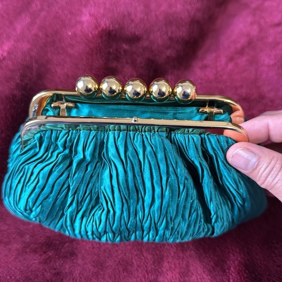 Chic Teal Clutch with Gold Accents - Picture 7 of 9